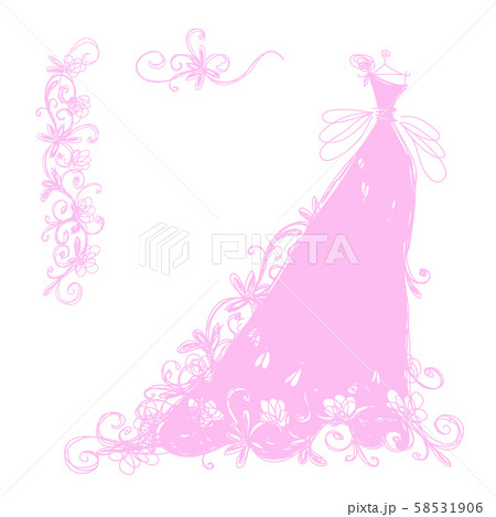 Sketch of bridal dress with floral ornament for your design Sketch of bridal dress with floral ornament for your design 58531906