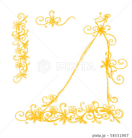 Sketch of bridal dress with floral ornament for your design Sketch of bridal dress with floral ornament for your design 58531907