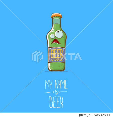 vector cartoon funky beer bottle character isolated on blue background.vector beer comic label or vector cartoon funky beer bottle character isolated on blue background.vector beer comic label or 58532544