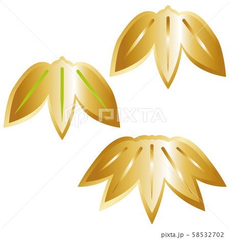 年賀状素材 竹 笹 金ふち ゴールド セットのイラスト素材