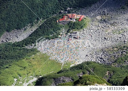 北アルプス 槍穂高連峰縦走 北穂高岳山頂から涸沢テント場を見下ろす 北アルプス 槍穂高連峰縦走 北穂高岳山頂から涸沢テント場を見下ろす 58533309