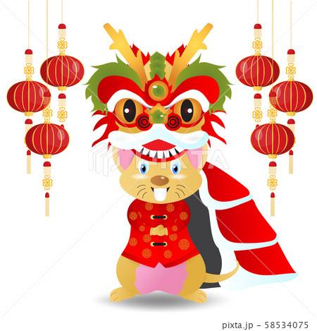 2020 Chinese new year.Year of the rat.Gold rat and Chinese words art design on red background for greetings card, flyers, invitation .Chinese Translation :Happy Chinese new year,Rat 58534075