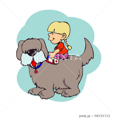 Illustration of a Little Girl Sitting on the Back Illustration of a Little Girl Sitting on the Back 58535715