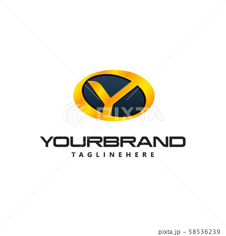 Golden Letter Y logo curved oval shape. Auto Guard 58536239