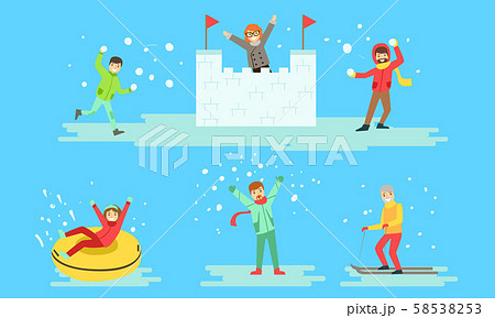 Winter Activities Set, People Playing Snowballs, Riding Snow Tube, Making Snow Castle, Skiing Vector Winter Activities Set, People Playing Snowballs, Riding Snow Tube, Making Snow Castle, Skiing Vector 58538253