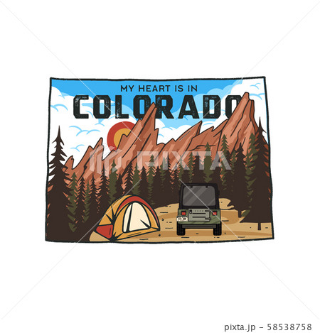 Vintage Colorado camp badge with tourist attractions. Retro style US state patch concept, print for Vintage Colorado camp badge with tourist attractions. Retro style US state patch concept, print for 58538758