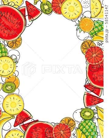 Hand drawn Exotic Fruit frame isolated on white background Hand drawn Exotic Fruit frame isolated on white background 58541147