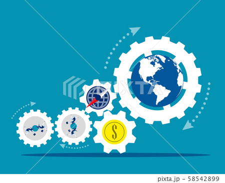 Globe people with money spinning economic. Concept 58542899