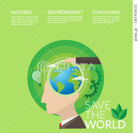 save the world concept for World Environment Day campaign poster. people with idea for environmentally friendly world 58543633