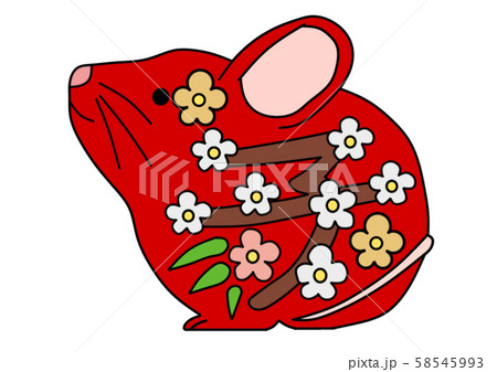 梅の花柄風の赤ねずみ 左向き 梅の花柄風の赤ねずみ 左向き 58545993