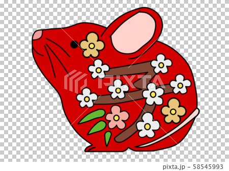梅の花柄風の赤ねずみ 左向き 梅の花柄風の赤ねずみ 左向き 58545993