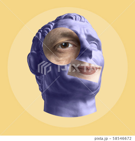 Contemporary art concept collage with antique statue head in a surreal style. Modern unusual art. 58546672