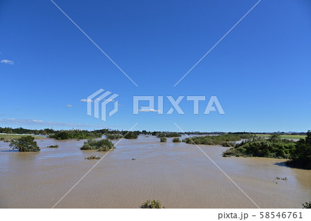 台風一過の荒川と入間川合流部下流方向 台風一過の荒川と入間川合流部下流方向 58546761