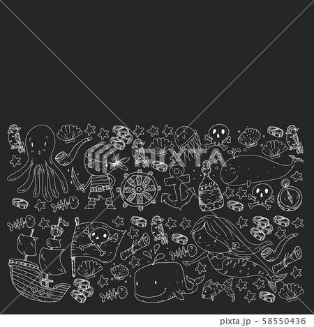 Pirate party. Illustrations for little children. Kids birthday celebration with treasure island 58550436