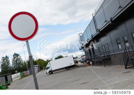 Roadsign Passage prohibited on territory for goods delivery to store 58550979