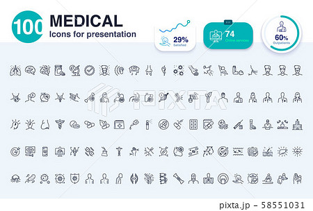100 Medical line icon for presentation.  58551031