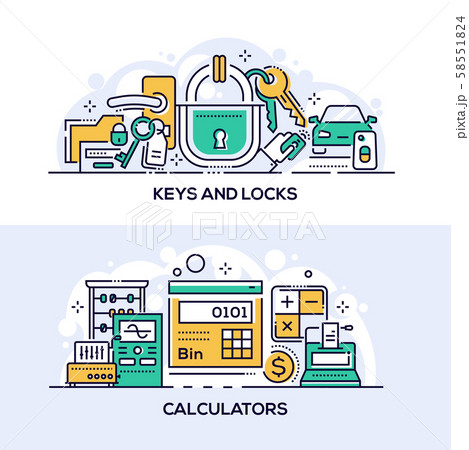 Keys and locks and calculators banner template 58551824