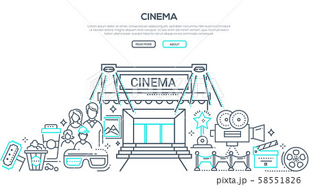 Visiting cinema linear vector landing page template 58551826