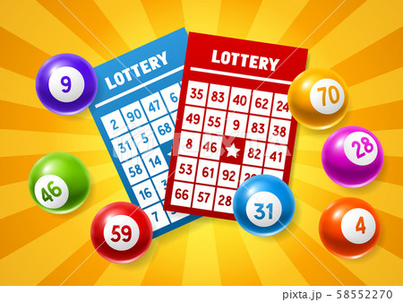 Lottery colored number balls and tickets. 58552270