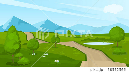 Cartoon summer landscape with road Cartoon summer landscape with road 58552566