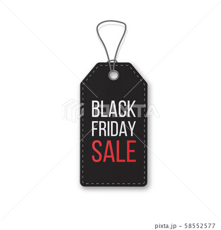 Black friday realistic textured, sale tag on a rope. Symbol of Christmas holiday sale. 58552577