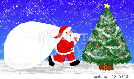 聖夜のサンタクロースとクリスマスツリー 58553482
