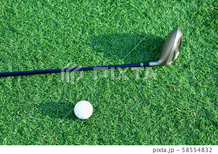 Stick with a ball on an artificial golf course 58554832