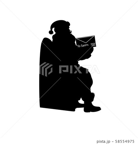 Silhouette Santa holds letter. Happy Merry Christmas 58554975