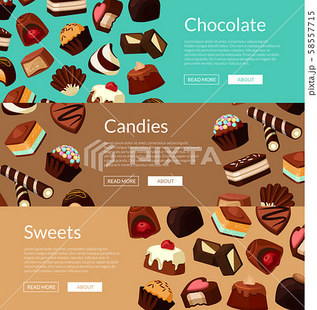 Vector web banners illustration with cartoon chocolate candies 58557715
