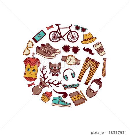 Vector hipster doodle icons in circle shape illustration 58557934