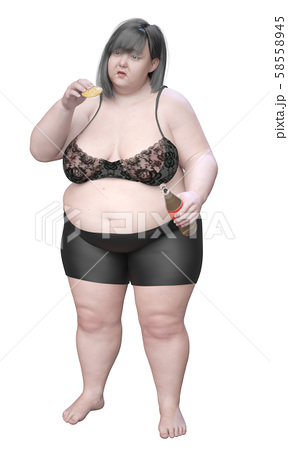 過食する太った女性のイラスト素材