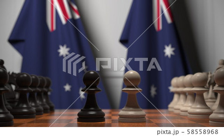 Chess game against flags of Australia. Political competition related 3D rendering Chess game against flags of Australia. Political competition related 3D rendering 58558968