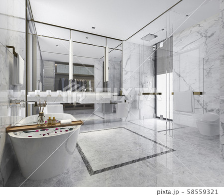 3d rendering modern bathroom with luxury tile decor  58559321