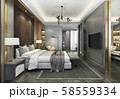3d rendering beautiful luxury bedroom suite in hotel with tv and working table  58559334