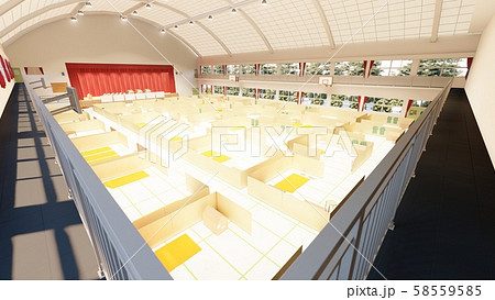 体育館 避難所 装飾有り 水害 震災 CG イラスト16 体育館 避難所 装飾有り 水害 震災 CG イラスト16 58559585