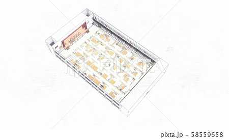 体育館 避難所 装飾有り 水害 震災 CG イラスト72 体育館 避難所 装飾有り 水害 震災 CG イラスト72 58559658