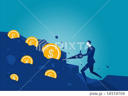 Businessman digging tool in the rock with coin vector 58559709