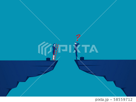 Businessmen are competing across the cliff to the goal opposite the stair red go to success goal. to overcome obstacle concept 58559712