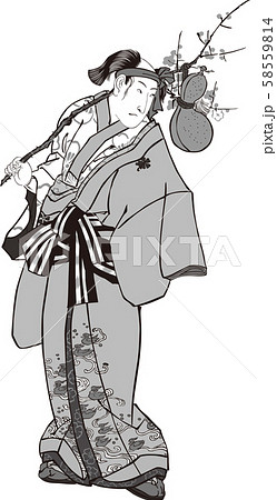 浮世絵 歌舞伎役者 その65 白黒のイラスト素材