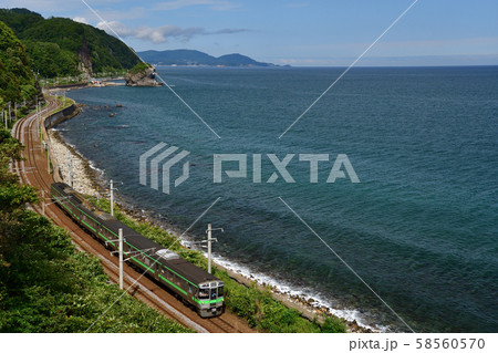 海沿いを走る721系普通列車 58560570