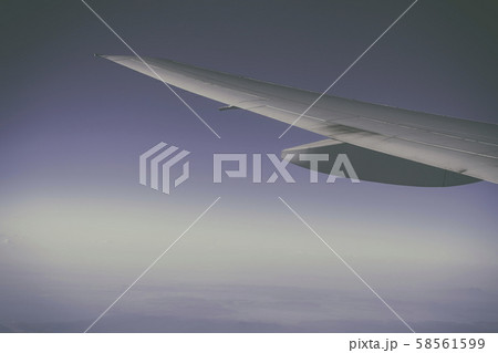 Plane wings with the sky in evening Plane wings with the sky in evening 58561599