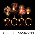 2020 happy new year fireworks written sparklers at 58562244