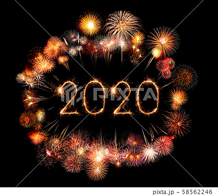 2020 happy new year fireworks written sparklers at 58562246