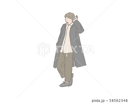 オシャレな男の子 黒ロングコートのイラスト素材