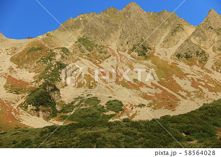 北アルプス 槍穂高連峰縦走 涸沢テント場の風景 朝陽に映える涸沢岳 北アルプス 槍穂高連峰縦走 涸沢テント場の風景 朝陽に映える涸沢岳 58564028