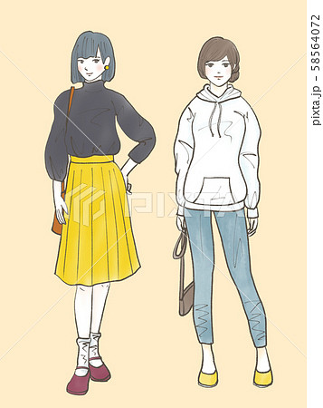 二人コーデ　水彩風 58564072