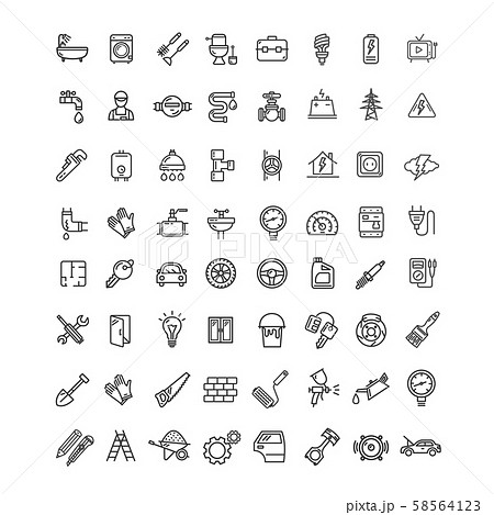 Engineering Black Thin Line Icon Set. Vector 58564123