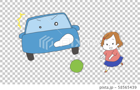 ボールを追いかけて車の前に飛び出してしまった子どものイラストのイラスト素材