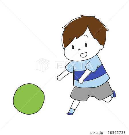 ボールを追いかけて遊んでいる男の子のイラスト素材