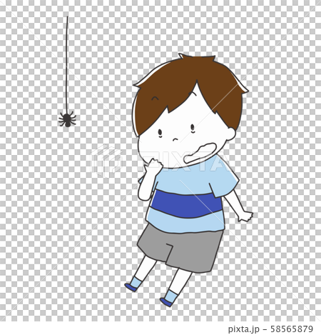 蜘蛛を見て驚く男の子のイラストのイラスト素材
